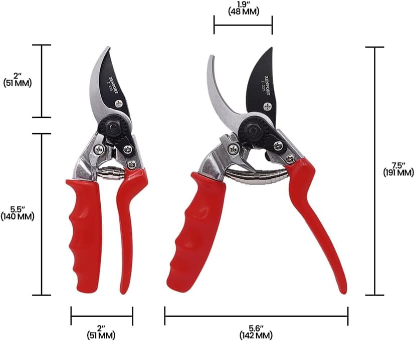 Zenport Z225 Bypass Pruner with Rotating Handle, 1-Inch Cut, 8.5-Inch , Red