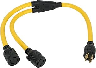 3FT NEMA L14-30 Splitter Cord Generator Y Adapter, HDWS NEMA L14-30P to (2) Outlet Port L14-30R Twist Lock Extension Cord, 30 Amp 4 Prong Generator Power Cord Adapter