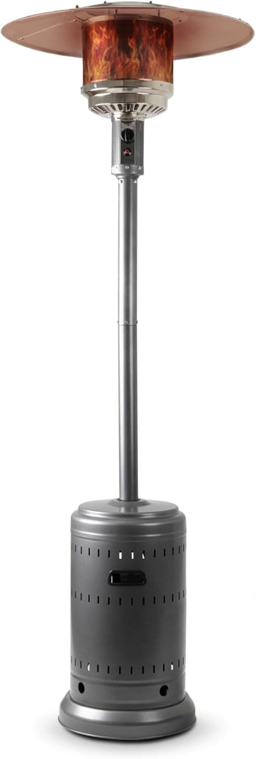 Amazon Basics 46,000 BTU Outdoor Propane Patio Heater with Wheels, Commercial & Residential, Slate Gray, with water tank, 32.1 x 32.1 x 91.3 inches (LxWxH)