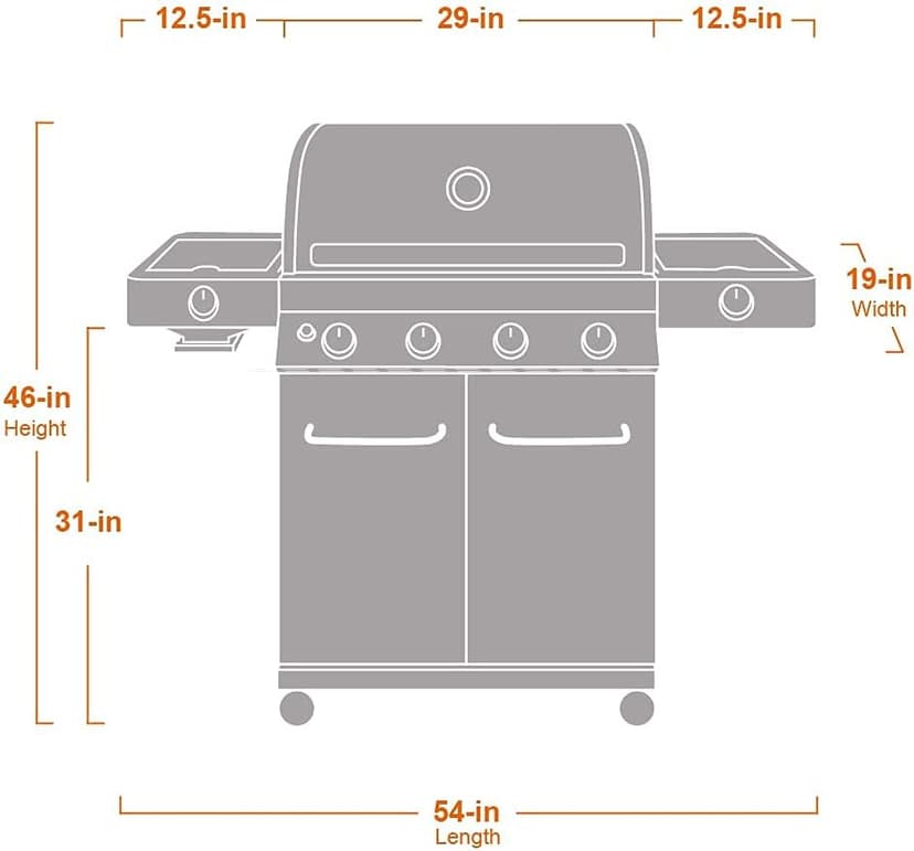 Monument Grills Larger 4-Burner Propane Gas Grills Stainless Steel Cabinet Style with Side & Side Sear Burners, Built-In Thermometer, and Knob Controls