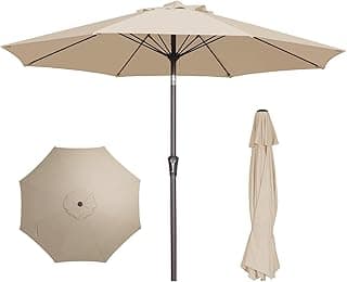 PatioKingdom 9FT Patio Umbrella Outdoor Market Umbrella with Push Button Tilt and Crank, Table Umbrella 8 Sturdy Fiberglass Ribs UV Protection
