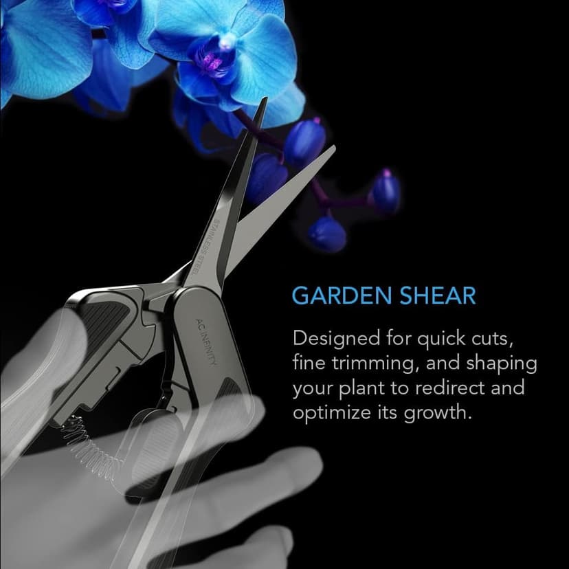 AC Infinity 6.6” Stainless Steel Pruning Shear, Lightweight Ergonomic Design, Straight Precision Blades with Nonstick Titanium Coating for Gardening, Hydroponics, Grow Tents