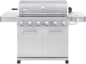 Monument Grills 77352 6-Burner Stainless Steel Cabinet Style Propane Gas Grill with Knob Controls, Side Burner, Built-In Thermometer, and Rotisserie Kit