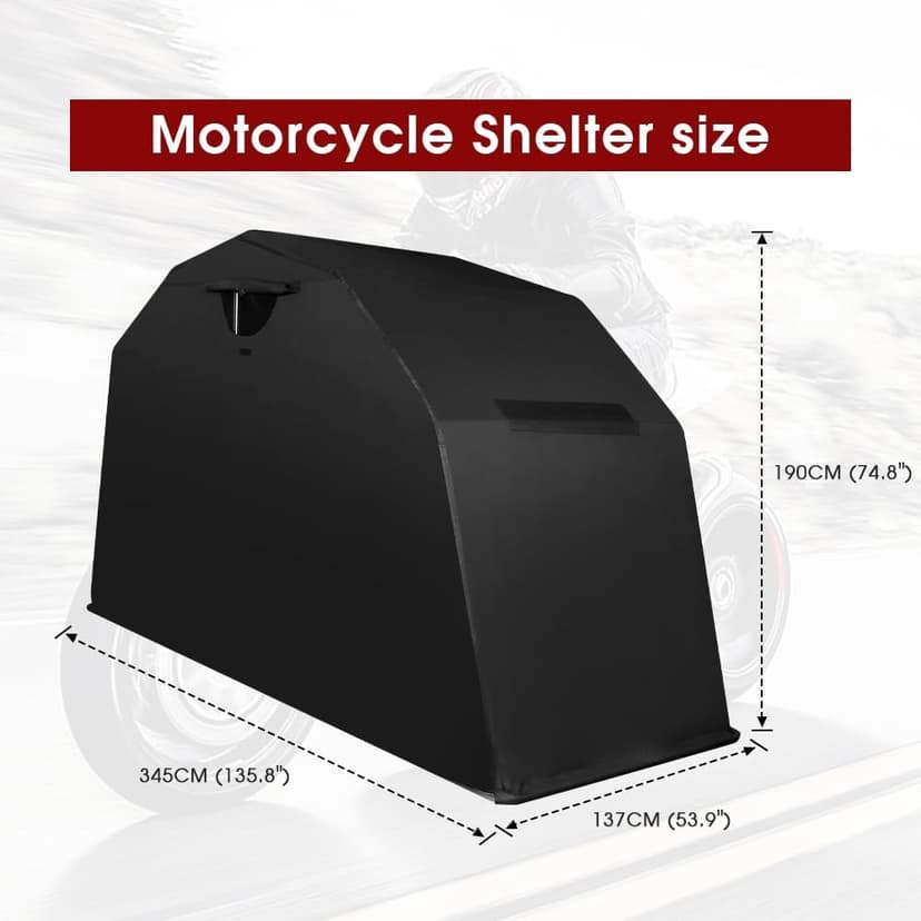 Heavy Duty Motorcycle Shelter Storage Sheds Motorcycle Garage, 136"x54" x75" Motorcycle Cover Waterproof Outdoor Motorcycle Tent with Lock