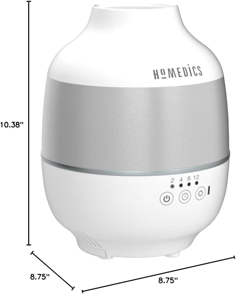 Homedics TotalComfort Humidifier – Large Air Humidifiers for Bedroom, Plants, Office – Cool Mist, Essential Oil Pads and Built-In Timer, 7-Color Night-Light, 2 Mist Settings, White