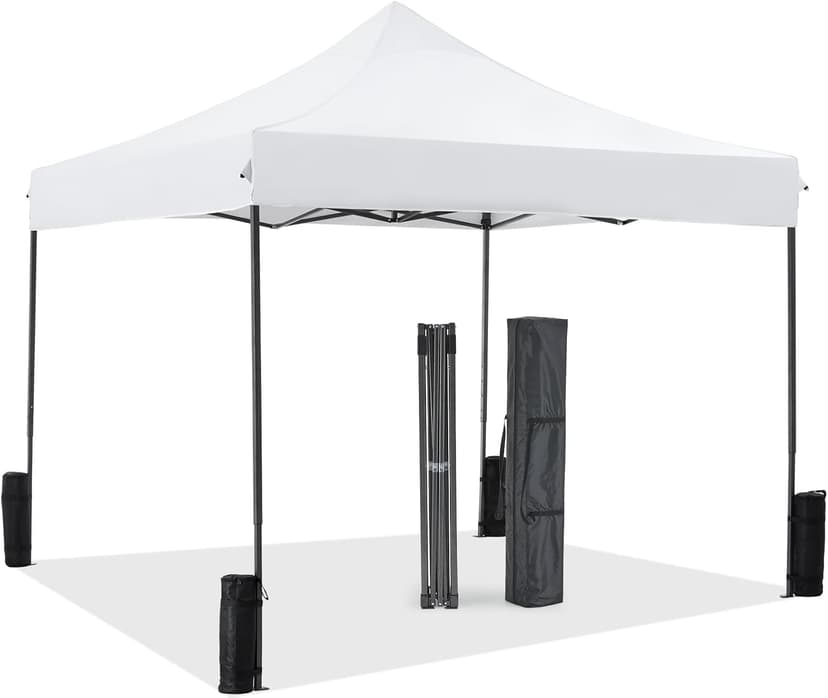 DUMOS Canopy Tents 10x10 Heavy Duty with Sand Bags, Pop Up Canopy for Vendor Market,Parties,Backyard with Carrying Bag, Waterproof Portable Tent Pop Up Shade 10FT WH