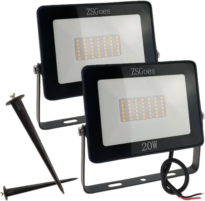 2 Pack 20W Watt Warm White LED Flood Light Outdoor Waterproof IP65, Wall Floodlight Security Landscape Light, Home, Square, Yard, Garage, Street, Pathway, Low Voltage 12V 24V 36V 48V 60V AC DC