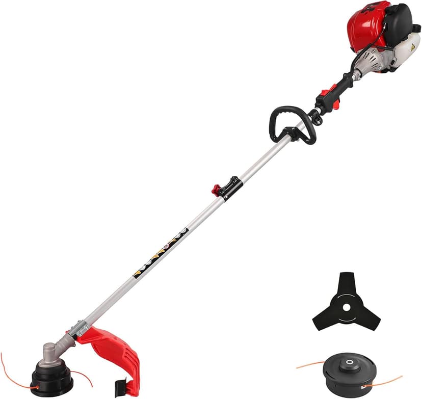 PowerSmart 4 Cycle 37cc Weed Wacker Gas Powered, 3 in 1 Detachable Straight Shaft Multipurpose Trimmer with 16" Cutting Path, 10" Brush Cutter Blade, Edger Lawn Tool for Yard, Garden