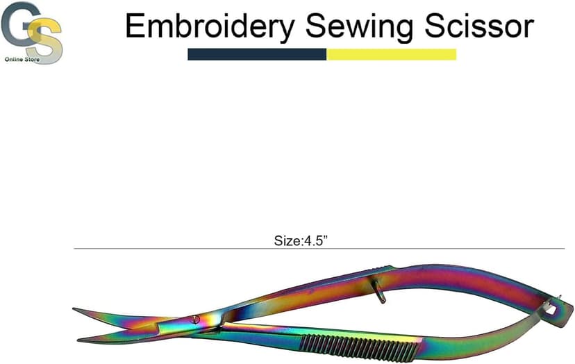 Embroidery Sewing Scissor - Titanium Spring Action Scissor 4.5" - German Grade Stainless Steel, Curved Tip, Snips, Thread Scissor - G.S Online Store