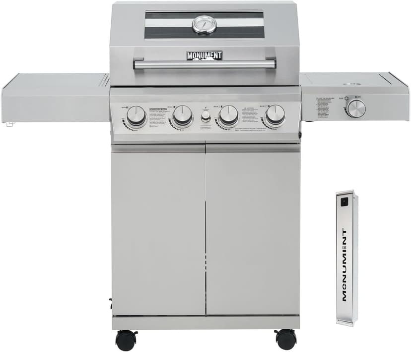 Monument Grills Larger 4-Burner Propane Gas Grills bbq Stainless Steel Heavy-Duty Cabinet Style with Knob Controls Side Burner Mesa 400m with Smoker Box (2 Items)
