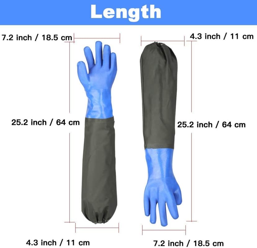 Haiou PVC Chemical Resistant, Long Rubber, Heavy Duty Waterproof Gloves for Chemical and Acid Work, 25 inches, Large-(Blue)