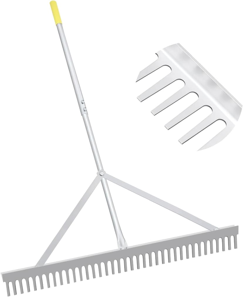 Landscape Rake 36'', Aluminum Rakes with Lightweight 69'' Handle, Landscaping Rake Tool for Lawn Care, Beach