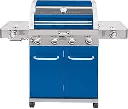 Monument Grills Larger 4-Burner Propane Gas Grills Stainless Steel Cabinet Style with Clearview® Lid, Knob Controls, Built-In Thermometer, Infrared Side Sear Burners & Side Burners, Blue