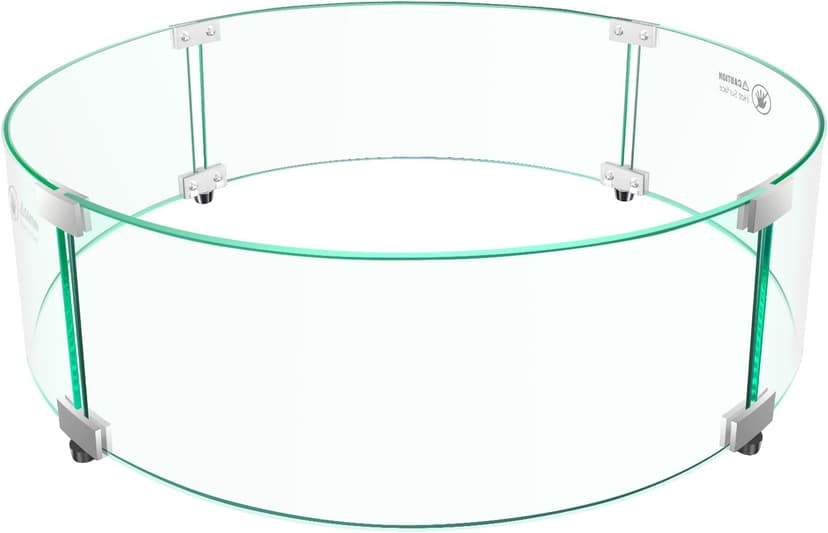 Fire Pit Wind Guard - 23" x 23" x 7" Round Fire Pit Glass Wind Guard for Outdoor Gas Fire Pit Table, Thick and Durable Tempered Glass w/Hard Aluminum Corner Brackets, Easy Assembly