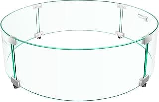 Fire Pit Wind Guard - 23" x 23" x 7" Round Fire Pit Glass Wind Guard for Outdoor Gas Fire Pit Table, Thick and Durable Tempered Glass w/Hard Aluminum Corner Brackets, Easy Assembly