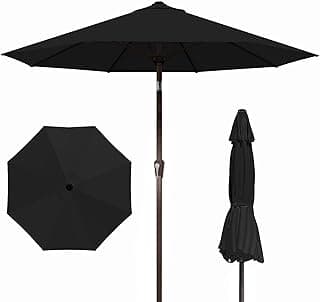 PatioKingdom Auto-Tilt 9FT Patio Umbrella Outdoor with 8 Sturdy Fiberglass Ribs,Market Table Umbrella for Pool,Backyard,Deck and Garden