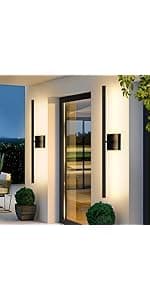 Outdoor Wall Light Fixtures, Exterior Waterproof Lanterns, Porch Sconces Wall Mounted Lighting with E26 Sockets & Glass Shades, Modern Matte Black Wall Lamps for Patio Front Door Entryway, 2-Pack