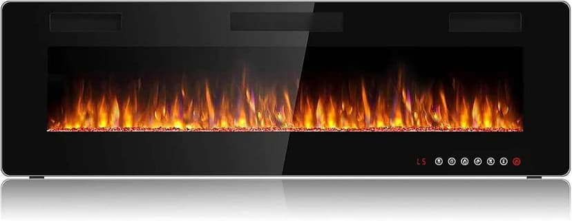 BOSSIN 60 inch Ultra-Thin Silence Linear Electric Fireplace, Recessed Wall Mounted Fireplace, Fit for 2 x 4 and 2 x 6 Stud, 12 Adjustable Flame Color & Speed,Touch Screen Remote Control with 8h Timer