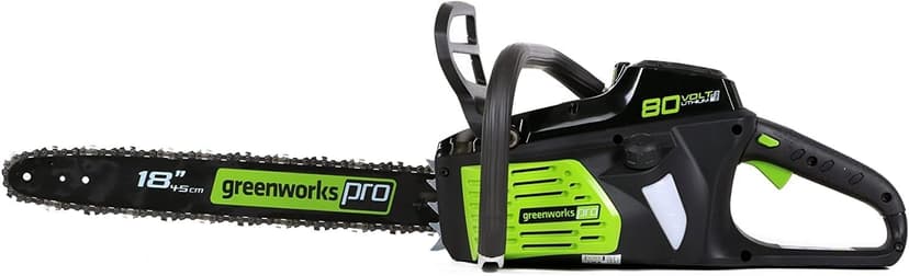 Greenworks 80V 18" Brushless Cordless Chainsaw (Great for Tree Felling, Limbing, Pruning, and Firewood) / 75+ Compatible Tools), Tool Only, Black & Green