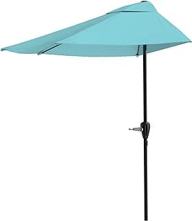 Pure Garden Half Umbrella - 9 ft Patio Umbrella with Easy Crank - Outdoor Patio Shade - Small Canopy for Balcony, Table or Deck (Red)