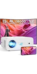 Mini Projector with WiFi and Bluetooth, AKIYO 1080P Supported Projector with Projector Stand, Portable Movie Projector for Home Theater/Outdoor, Compatible with iOS/Android/Laptop/TV Stick/HDMI/PS5