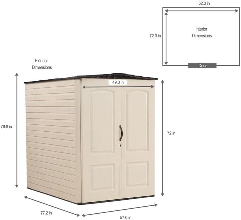 Rubbermaid Large Vertical Resin Outdoor Storage Shed With Floor (6.2 x 4.6 Ft), Weather Resistant, Beige/Brown, Organization for Home/Backyard/Garden Tools/Lawn Mower/Bike Storage/Pool Supplies
