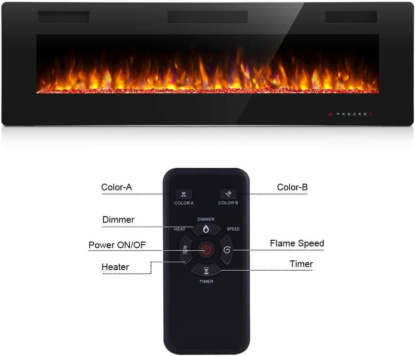 Antarctic Star 36 Inch Electric Fireplace in-Wall Recessed and Wall Mounted, Fireplace Heater and Linear Fireplace with Multicolor Flame, Timer, 750/1500W Control by Touch Panel & Remote