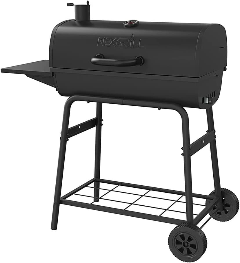 Nexgrill Premium 29" Charcoal Grill with Side Shelf, 552 SQ In Cooking Space, Adjustable Charcoal Tray, Chimney Air Vent, Warming Rack, Barrel Smoker Grill for Camping, Picnics, and More - 810-0029C