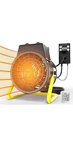 Outdoor Heaters for Patio, 1500W Portable Garage Heater with Overheat Protection & 3S Fast Heating, Non-Slip Cushion, Electric Space Heater for Patio, Garage, Greenhouse, Bedroom, Black