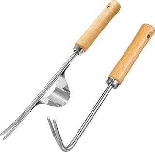 Hand Dibber, Stainless Steel Sow Dibbler with Wood Handle, Garden Hole Punch Dibbler Tool for Planting Seeds & Bulbs (Medium Log Color Hooked)
