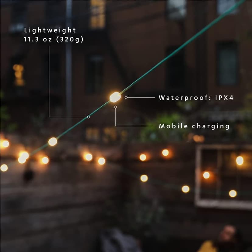 BioLite MPOWERD Luci Solar String Lights + Phone Charger: White 18' Rechargeable via Solar or USB-A, 100 Lumens LEDs, Lasts Up to 20 Hours, Waterproof, Camping, Backyard, and Travel