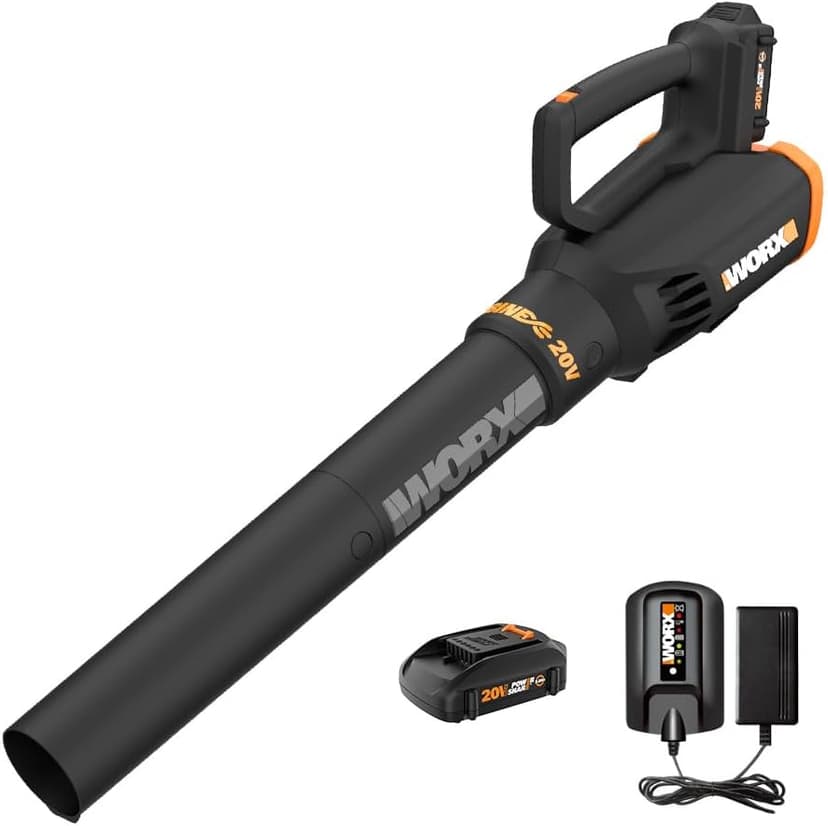WORX WG547 20V Cordless Leaf Blower, Electric Blower with Turbine Fan, Blowers for Lawn Care with 2 Speed Control, Battery & Charger Included