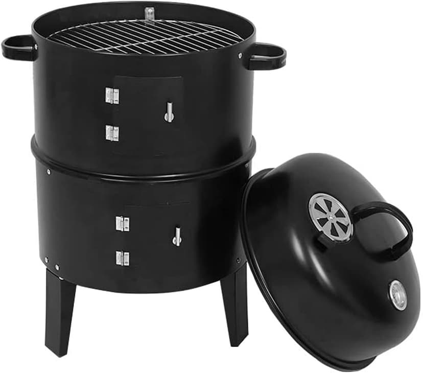 ZXMT 17 Inch Vertical Multi-Layer Steel Charcoal Smoker, Heavy Duty Round Charcoal BBQ Grill for Outdoor Smoking Grill with Thermometer Outdoor Home Party