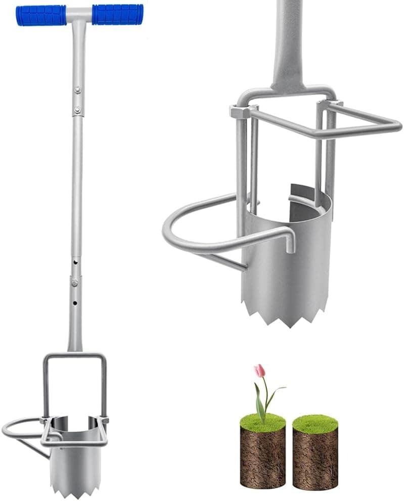 Updated Bulb Planter Long Handle for Digging, 5-in-1 Lawn and Garden Tool, Weeding, Soil Sampler, Transplanting, Sod Plugger Height Adjustable Bulb Transplanting