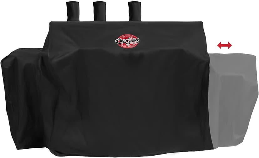 Char-Griller® 3-Burner Dual Fuel Expandable Propane Gas and Charcoal Outdoor Polyester Grill and Smoker Cover in Black, 29in x 65in x 49in, Model 8080