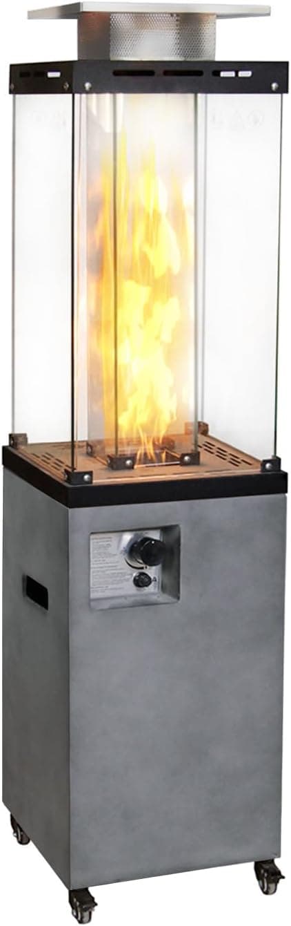 Afterglow Outdoor Patio Propane Fire Heater with Weather Cover Glass 41000 BTU Fireplace Patented & CSA Certificated, Cement Gray