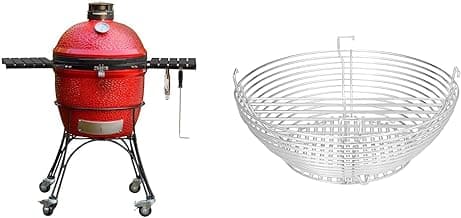 Kamado Joe KJ23RHC Classic Joe II 18-inch Charcoal Grill with Cart and Side Shelves, Blaze Red + Kamado Joe KJ-MCC23 Charcoal Basket Grill Accessory for Classic Joe, Stainless Steel