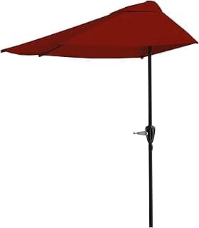 Pure Garden Half Umbrella - 9 ft Patio Umbrella with Easy Crank - Outdoor Patio Shade - Small Canopy for Balcony, Table or Deck (Red)