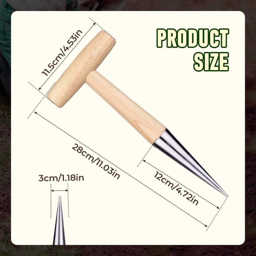 Plant Hole Digger for Planting, Seed Dibber Garden Tool, Hand Dibbler Seed Planter Tool,Bulb Planter Tool, Seeds Transplanting Plants Planting Bulbs, T Wooden Handle - Easy to Drill Holes (3PCS)