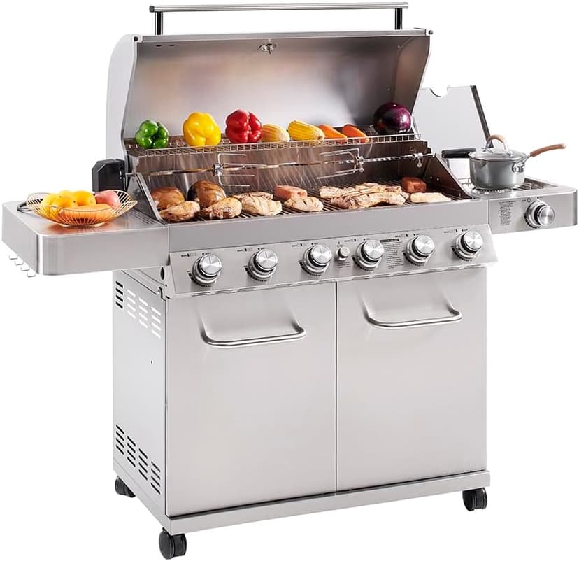 Monument Grills 77352 6-Burner Stainless Steel Cabinet Style Propane Gas Grill with Smoke Box(2 Items)