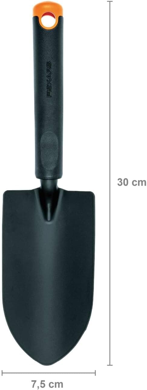 Fiskars Ergo Trowel, for Tough Soil, Length 30cm, Durable Steel Head/Plastic Handle, Black/Orange, 1027017