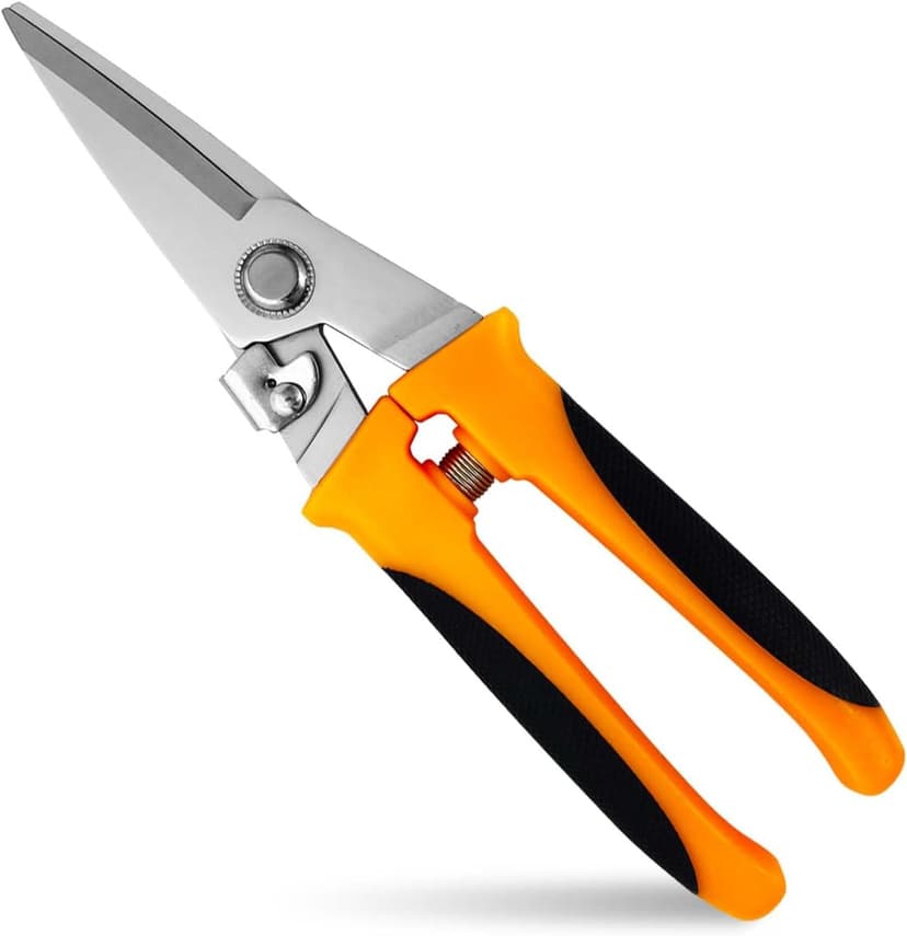 8" Aviation Tin Snips for cutting metal sheet,Heavy Duty Scissors with Safety Lock,Metal Snips cut wires,cardboard,branches,light metal,plastic zip ties,Fabric