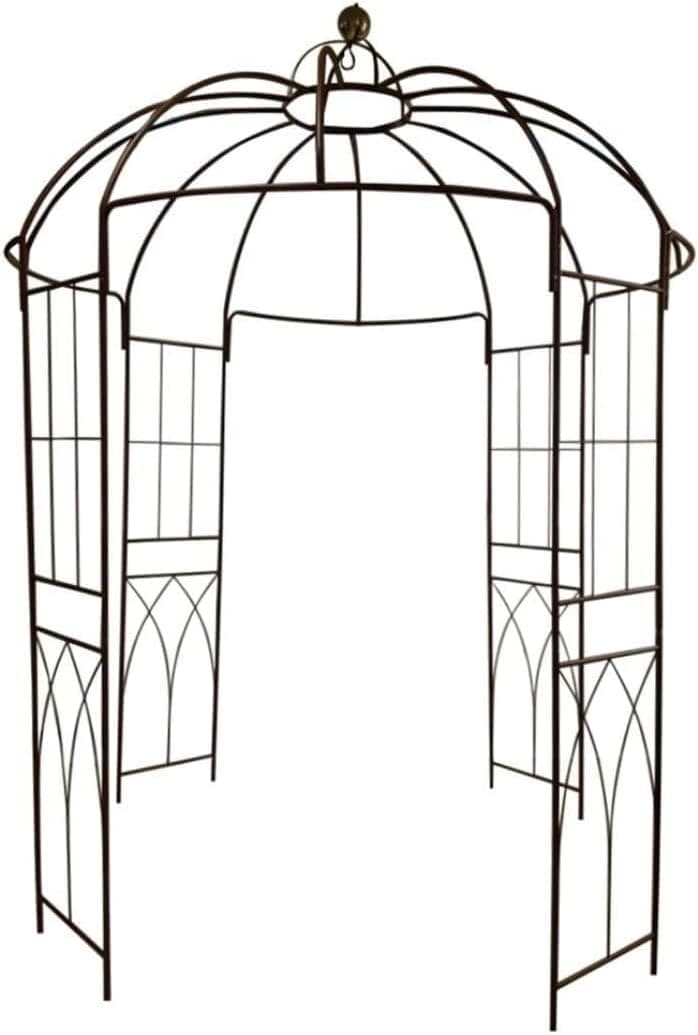 OUTOUR French Style Birdcage Shape Heavy Duty Gazebo,9'Highx 6‘6"Wide,Pergola Pavilion Arch Arbor Arbour Plants Stand Rack for Wedding Outdoor Garden Lawn Backyard Patio,Climbing Vines,Roses,Dark Rust