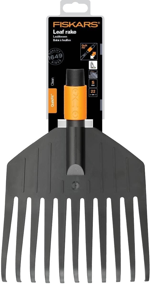 Fiskars Leaf Broom, Tool Head, Small, 11 Tines, Width: 21.3 cm, Plastic Tines, Black/Orange, QuikFit, 1000659