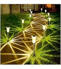 Solar Pathway Lights 10 Pack Solar Outdoor Lights, Led Waterproof Yard Walkway Lighting Stainless Steel Garden Stake for Outside, Path, Landscape, Lawn, Driveway, Backyard(Cold White)
