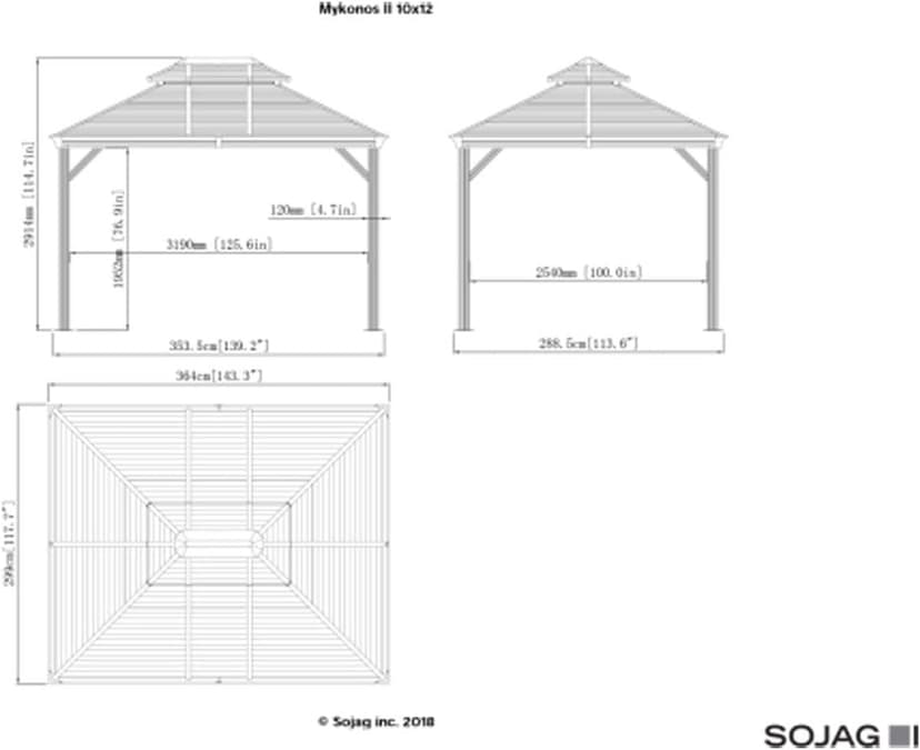 Sojag 10' x 12' Mykonos Double Roof Hardtop Gazebo Outdoor Weather-Resistant Aluminum Frame Sun Shelter Dark Grey