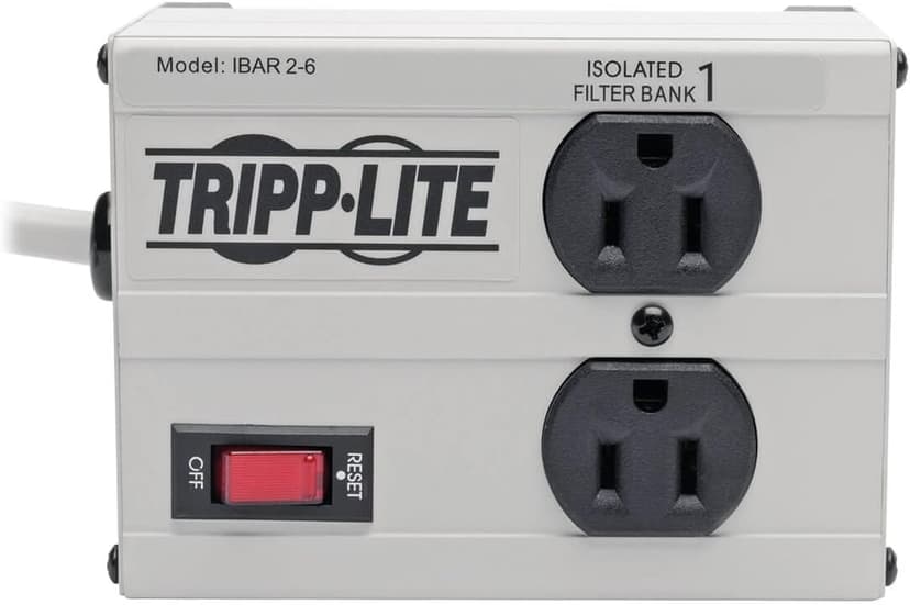 Tripp Lite IBAR2-6D Isobar 2 Outlet Surge Protector Power Strip, 6ft Cord, Right-Angle Plug, Metal, Lifetime Limited Warranty & Dollar 25,000 Insurance