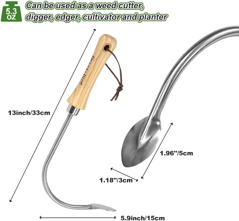 Weed Puller, Crack Weeder Cultivator Garden Hand Tool, Durable Curved Head Hook & Wooden Handle, Garden Digging, Edging, Planting Remover for Patio Lawn Yard Moss Terrace Paving
