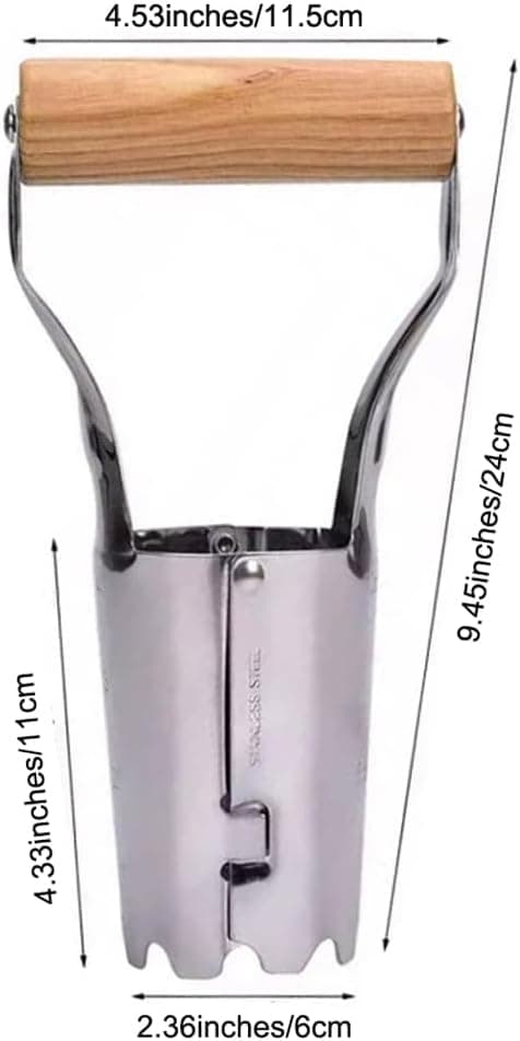 Bulb Planter Tool, 4 Inches Depth Mark Hand Bulb Planter, Non-Bending Stainless Steel Bulb Planter Digger, Garden Bulb Transplanter with Comfortable Grip Wooden Handle for Tulip and Daffodils
