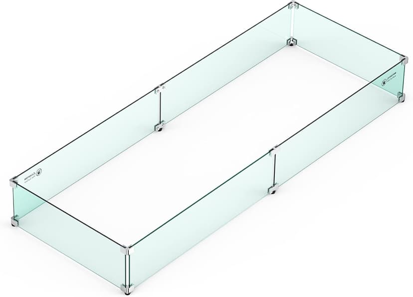 Skyflame Fire Pit Wind Guard, 53.5" x 19.5" x 6" Clear Tempered Glass Flame Guard Set with Hard Aluminum Corner Brackets and Rubber Feet, Fits for 48-inch Rectangular Fire Pit Burner Pan